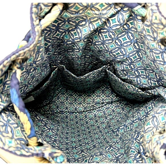 Vera Bradley Backpack Retired Mod Floral Blue Pattern Quilted Cotton Drawstring - Picture 9 of 13